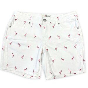 Love Indigo White Denim Pink Flamingo Jean Shorts Women 8 Preppy Coastal Resort